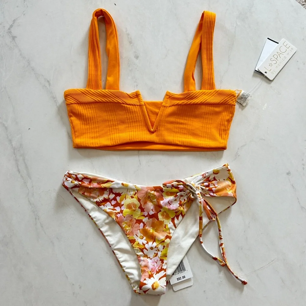 L*Space Bikini Set Lee Lee Top Amal Bottom Small Orange Floral New With Tags NWT - Picture 1 of 9